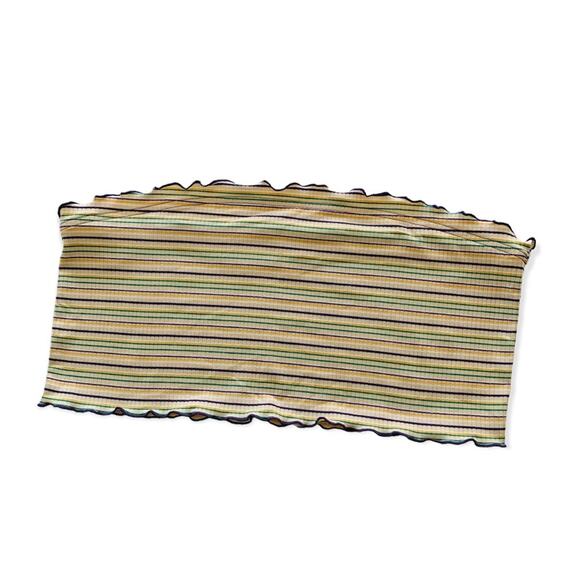 BP Multicolor Stripe Ribbed Lettuce Hem Crop Tube Top XL - Picture 1 of 8